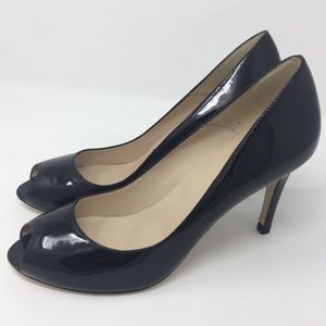 L K Bennett Black patent leather Olympia heel 41